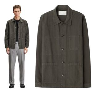 A Day’s March Men’s Cotton Original Herringbone Overshirt in Olive. Size Medium